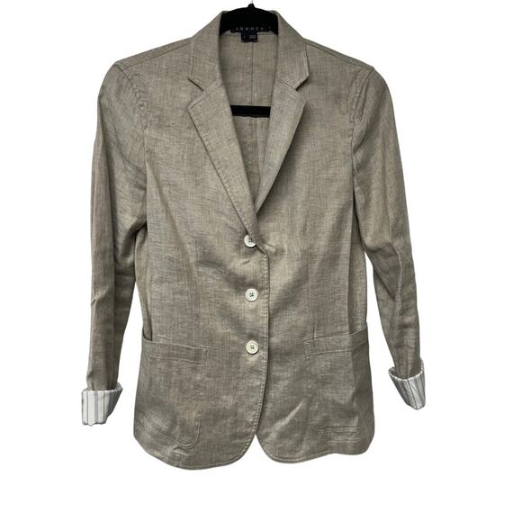 Theory Womens Stretch Linen Beige Khaki Minou T Blazer Tapered Size 4 Small - Picture 1 of 11